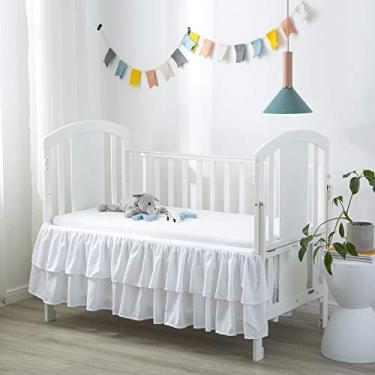 Imagem de Saia para cama de berço Komfor com babados de poeira, camada dupla, microfibra escovada, berçário, saia para cama infantil para bebês meninas de 35,56 cm de profundidade, Branco