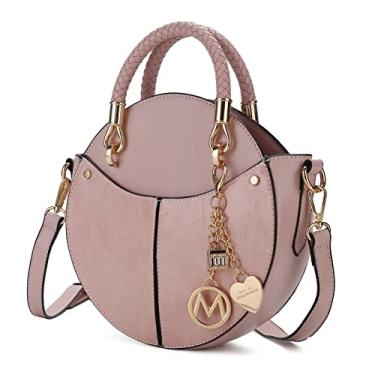 Imagem de MKF Collection Bolsa tiracolo redonda elegante para mulheres – Bolsa de pulso de couro PU, bolsa carteiro circular fashion da Mia K, rosa, Medium