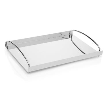 Imagem de Bandeja Gloss Grande 26,5x40 Cm Aço Inox com Alça Multiuso