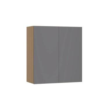 Imagem de Armário de Parede Modulado 80cm 2 Portas Slim Luciane, Freijó/Cinza Pu