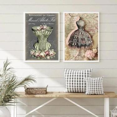 Imagem de Kit 2 Quadros Vintage Moda- Vestido E Espartilho 24X18Cm - Quadros On-