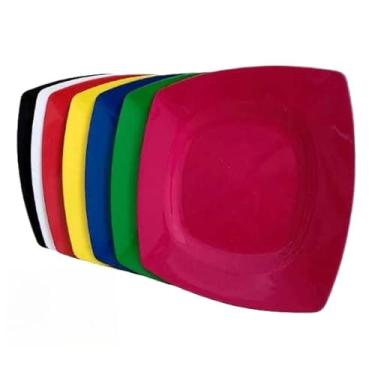 Imagem de Pratos Refeição Raso Quadrado Almoço/Jantar/Lanche(Sortido,10)