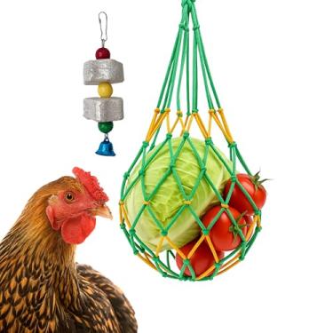 Imagem de Brinquedos de enriquecimento do alimentador suspenso de galinha e bloco de bicar (bolsa de rede)