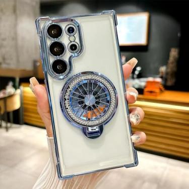 Imagem de Suporte magnético transparente para giroscópio, capa protetora à prova de choque e carregamento sem fio (para Samsung S25Plus/azul marinho)