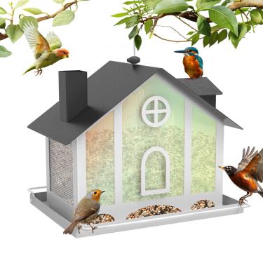 Imagem de FlowaFoli Alimentadores de pássaros para atividades ao ar livre, grandes comedouros decorativos para pássaros com painéis de acrílico arco-íris, presente ideal para amantes de pássaros atrair amigos