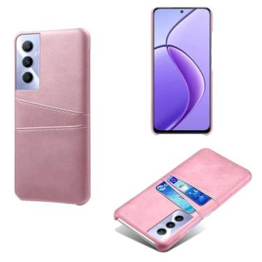 Imagem de Capas Compatível com OPPO Realme C65 4G,tampa protetora de couro falso,design de saco de cartão com 2 fendas de cartão atrás,proteção anti-impressão digital e anti-gota-Pink