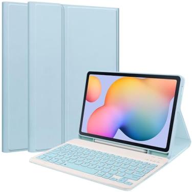 Imagem de Zrengp Capa de couro leve ultra fina com suporte fólio para Samsung Galaxy Tab S6 Lite 10,4 SM-P610 P613 P615 P619 P620 P625 (versão 2020 2022 2024) 10,4 polegadas (DJ-Sky Blue)