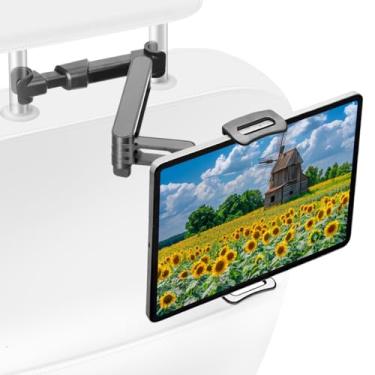 Imagem de Suporte de tablet para encosto de cabeça de carro, suporte de iPad para banco traseiro de carro ajustável [braço de extensão 3 em 1] Essenciais de viagem longa com rotação de 360°, para iPad Pro, Air