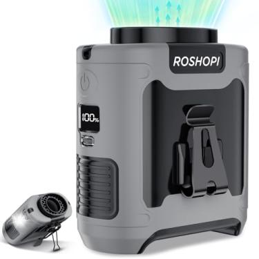 Imagem de Ventilador portátil 2025 AI recarregável -10.000 mAh, 40H Tempo de trabalho com 5 velocidades 16000RPM fluxo de ar forte, ventilador de cintura pessoal com lanterna para cinto de encaixe, pescoço