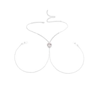 Imagem de Sutiã sexy com corrente de mamilo, pingente de coração de strass vermelho, colar gargantilha para mulheres, sem piercing ajustável, anel de mamilo falso, boate, biquíni, festival, festa rave, lingerie