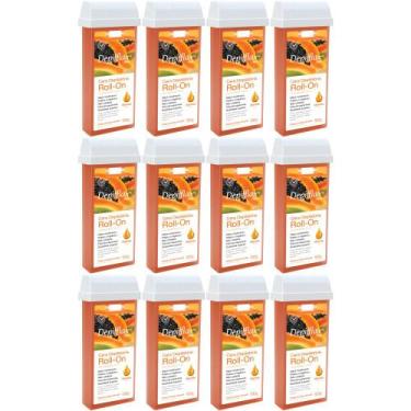 Imagem de 12UN Cera Refil Roll On Mamão 100g Depilação Depilflax