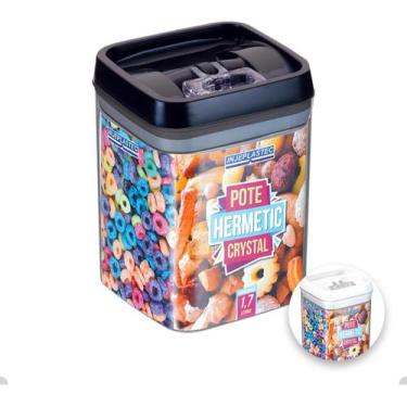 Imagem de Pote Hermético Acrílico Quadrado Médio Com Trava 1700 Ml - Injeplastec