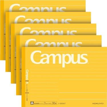 Imagem de KOKUYO Caderno de composição campus, pacote com 5, livro de composição júnior de meio tamanho, régua pontilhada B de 7 mm, 30 folhas, amarelo, atividades educacionais e de aprendizagem para crianças