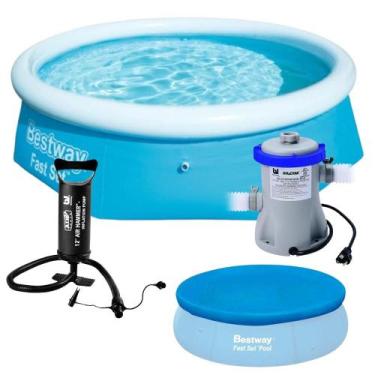 Imagem de Piscina Inflável 2.300 Litros + Filtro + Capa + Bomba - Bestway, AZUL,
