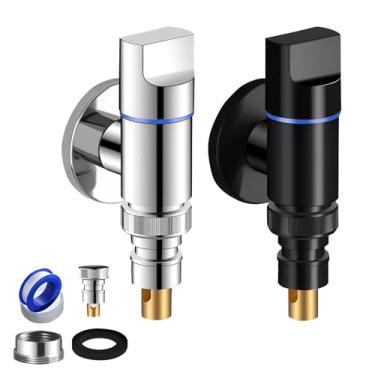 Imagem de Pacote com 2 Válvula de desligamento para máquina de lavar – Torneira de máquina de lavar de aço inoxidável, torneira de montagem na parede para banheiro e vaso sanitário, válvula de água universal