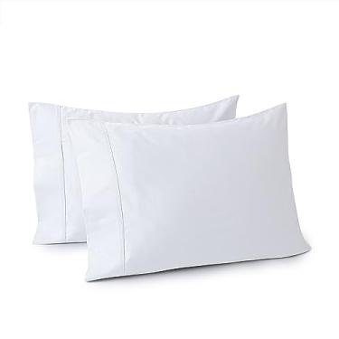 Imagem de Conjunto de 2 fronhas 100% algodão egípcio, tamanho padrão, 400 fios, capas de almofada macias e respiráveis com fecho de envelope, 50 x 66 cm, branca