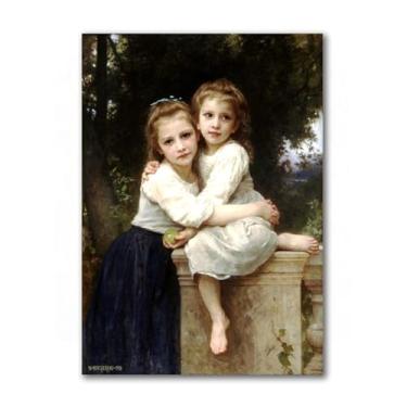 Imagem de LXURY Bouguereau.Duas irmãs. Reprodução de pinturas famosas. Arte de parede em tela. Pôsteres e impressões. Imagem para decoração de casa 60 x 84 cm sem moldura