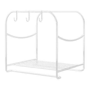 Imagem de YWJLQH Suporte de armazenamento para lavatório de banheiro, resistente, economiza espaço, suporte de ferro portátil para arte doméstica, prateleira, Branco