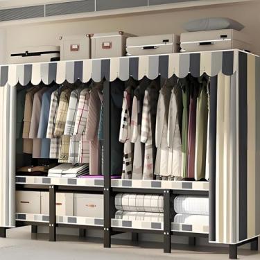 Imagem de Guarda-roupa Dobrável, Guarda-roupa Portátil Parede De Tubo Espessado Dobrável De Uma Peça Forte E Durável Para Dureza Total, Guarda-roupa De Pano Mais Largo, Mais Profund, 130 * 50 * 170cm