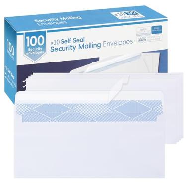 Imagem de Envelopes nº 10 de 100 unidades, tamanho carta, autovedação, envelopes comerciais, sem janela, envelopes de correio de segurança, tamanho 10 x 23 cm - papel branco de 11 kg