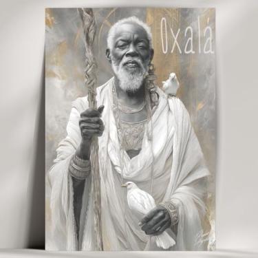 Imagem de Quadro Decorativo Orixá - Oxum, Oxóssi, Ogum, etc - Umbanda/Candomblé - Escolha 30 Obras! (Rústico, Oxalá, 20x14cm)