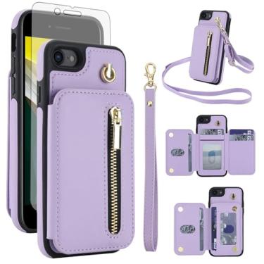 Imagem de Capa de telefone para iPhone 7/8/SE 2020/2022 RFID carteira celular e protetor de tela alça transversal suporte para cartão de crédito iPhone7 iPhone8 7s 8s i SE2020 SE2022 2/2nd/3/3ª geração mulheres