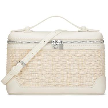 Imagem de KKXIU Bolsas transversais de palha para mulheres, bolsa de praia com alça superior e bolsa de mão ráfia de verão bolsas de ombro com cinto ajustável, Bege