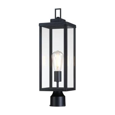 Imagem de GRUENLICH Luminárias de poste de lâmpada externa, lanterna de poste externa com vidro temperado, iluminação de poste de cerca de 20,5 polegadas para caminho de jardim e quintal, preto, 1 pacote