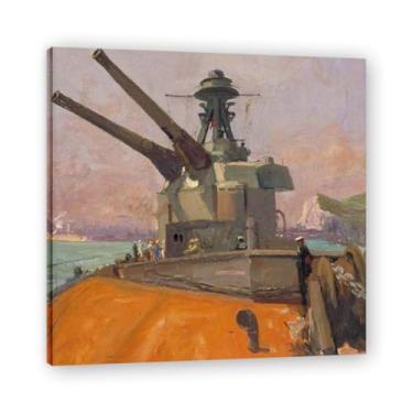 Imagem de The Guns, Hms 'Terror John Lavery Classic Realist Portrait & War Scene Canvas Art – Decoração de parede de arte irlandesa para casa 30 x 30 cm emoldurada