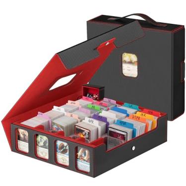Imagem de Gomyrod Caixa de Armazenamento de Cartões 3200+ MTG Deck Box com 30 Divisórias Coloridas, Capas para Cartões Colecionáveis Commander com Alça Portátil e Janelas de Visualização