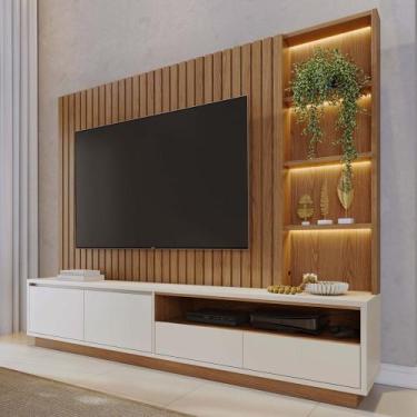 Imagem de Estante Painel TV 82 Pol 240cm Com LED Hawai Freijó/Off White C05 - Mp