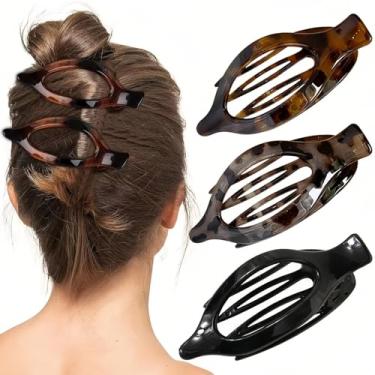 Imagem de 3/4/6/8 peças de grampos de cabelo planos redondos para mulheres - presilhas ovais de bico de pato de fixação forte, clipes antiderrapantes para cabelos grossos e finos | Acessórios de cabelo