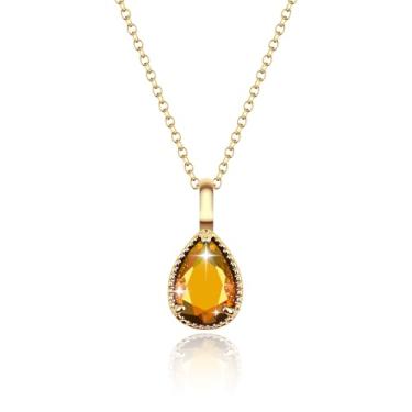 Imagem de Colar de cristal banhado a ouro 14K para mulheres, colares de ouro delicados para mulheres, colar com pingente de gota de zircônia cúbica esmeralda rubi pedra do mês de nascimento, corrente de joias