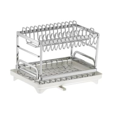 Imagem de IEUDNS Escorredor de pratos de aço inoxidável, multifuncional, para armazenamento e organização de bancadas