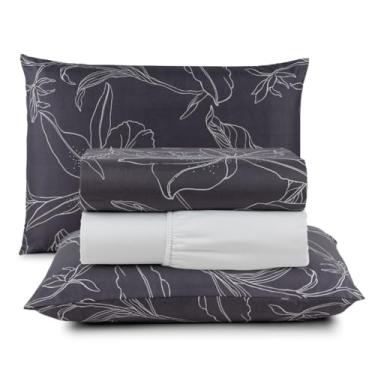 Imagem de Jogo de Cama Casal Box 4 Peças Micropercal 200 Fios com Lençol com Elástico e Fronhas – Toque Aveludado(Versales)