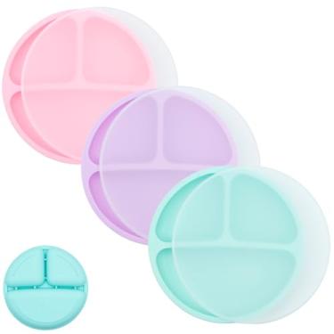 Imagem de WeeSprout Pratos divididos de silicone (com tampas), placas divididas de silicone 100% de grau alimentício para crianças e crianças, podem ser lavadas na lava-louças e no micro-ondas