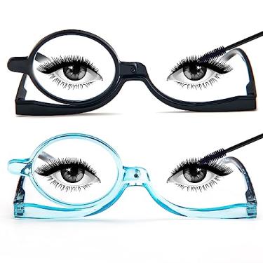 Imagem de MMOWW Pacote Com 2 Óculos De Leitura Para Maquiagem Feminina, Lupa E Abertura Baixo (Preto + Azul, +2,5)