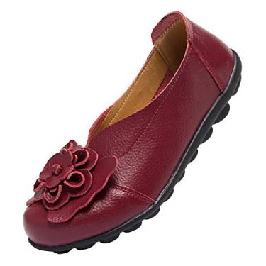 Imagem de ANYUETE Mocassins Femininos Confortáveis Para Caminhada, Trabalho, Calçados Casuais Dirigir, Ir Ao Escritório, Fazer Compras, Em Pé, Cor Vinho, Tamanho 10