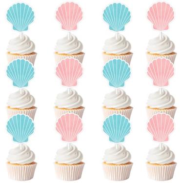 Imagem de Seashell Gender Reveal Decorations, 36Pcs Seashell Cupcake Toppers He or She We Shell See Cupcake Picks Pink Blue Ocean Shell Beach Cake Decor for Women Under the Sea Boy or Girl Baby Shower Supplies