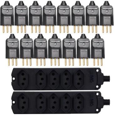 Imagem de 2 Régua 5 Tomadas 20a Múltipla + 15 Plug Macho Prensa Cabos - MARGIRIU