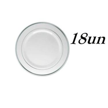 Imagem de Pratos Luxo Refeição Descartáveis Prata 18 Unidades - Arcolor