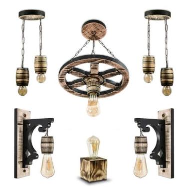 Imagem de Kit Luminária Rústica Madeira Colonial Pergolado Sítio Retrô - Delenha