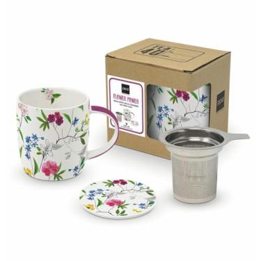 Imagem de Paperproducts Design Caneca de chá Flower Power com tampa e filtro, 333 g, New Bone China, multicolorido