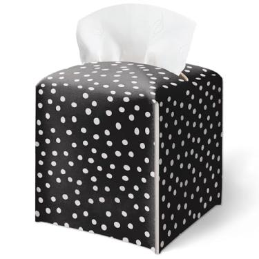Imagem de Capa de caixa de lenços, capa de caixa de lenços de bolinhas pretas quadradas à prova d'água, decoração de mesa para sala de estar, quarto, escritório, decoração de casa estética, presente para