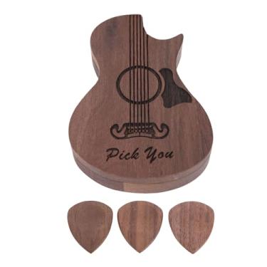 Imagem de SPYMINNPOO Caixa de Seleção de Guitarra, Picada de Picaretas Gravadas Em Madeira Com 3 Slots para Guitarras Bass Ukulele Acessórios