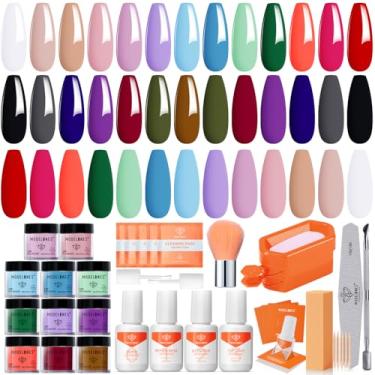 Imagem de Modelones Kit de unhas em pó para imersão de 20 cores, laranja, azul, preto, rosa, roxo, faça você mesmo, kit de pó de molho para manicure, sistema iniciante com base ativadora, top coat presentes