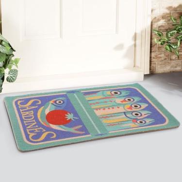 Imagem de Tinideya Capacho de sardinha em lata de coco, engraçado, de verão, bem-vindo, para ambientes internos e externos, 45,7 x 76 cm, durável, PVC artificial, para pátio, entrada, decoração de casa de praia