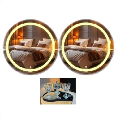 Imagem de Kit 2 Espelhos Redondo Jateado Com Led Touch 40x40 Luxo Decorativo Lavabo e Ganhe Bandeja Espelhada Exclusiva (Neutro)