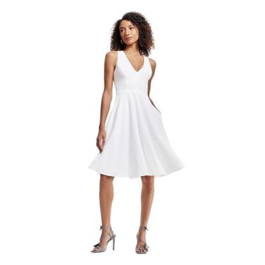 Imagem de Dress the Population Vestido feminino Catalina liso sem mangas justo e flare midi, Off-white, G
