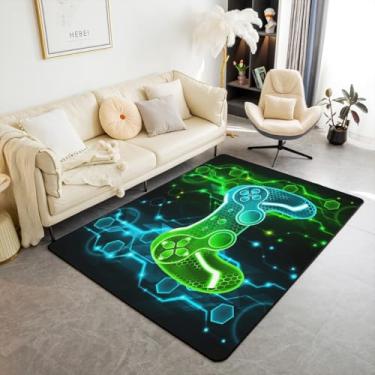 Imagem de Feelyou Tapete de área para gamer, controle de jogo, tapetes para sala de estar, 3 x 5 para meninos, presentes decorativos, conjunto de tapetes decorativos, padrão de gamepad, verde, azul-petróleo e